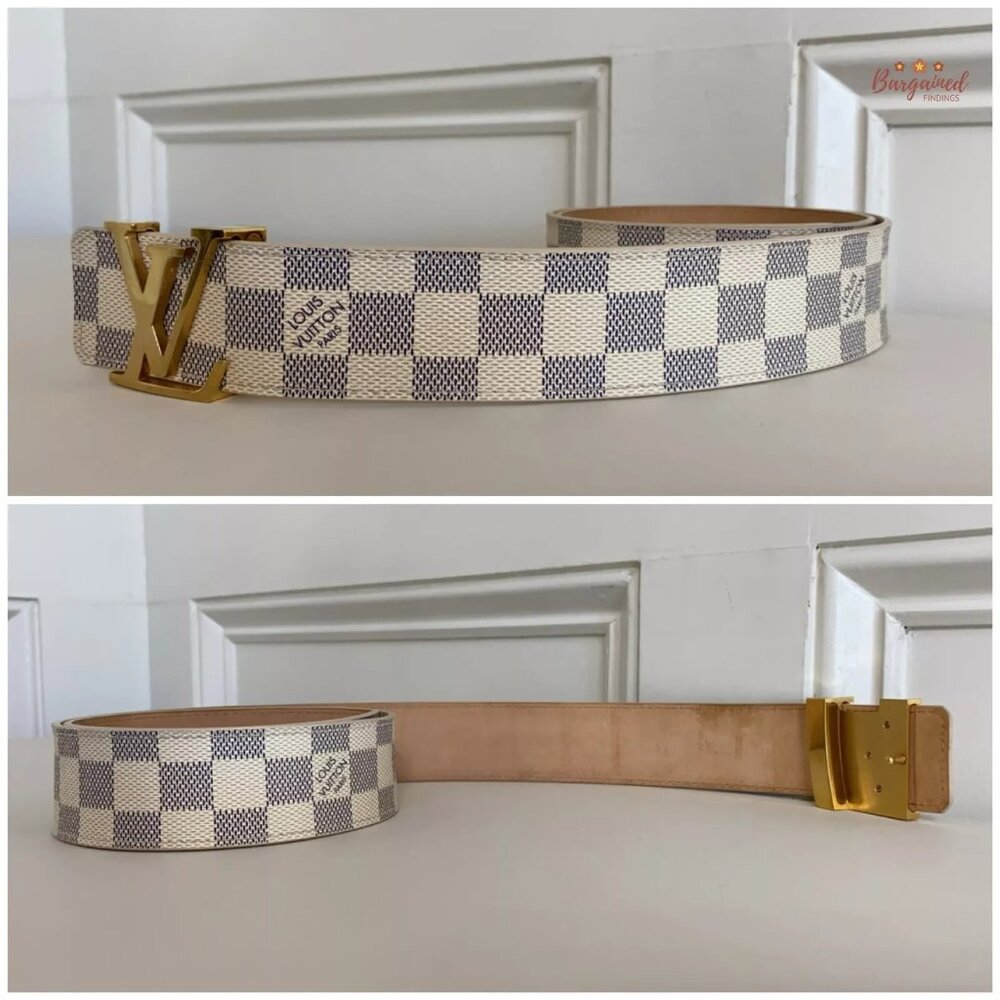 Authentic Louis Vuitton Damier Azur Canvas Leather Gold LV Initials Belt 85/34 - Picture 10 of 12